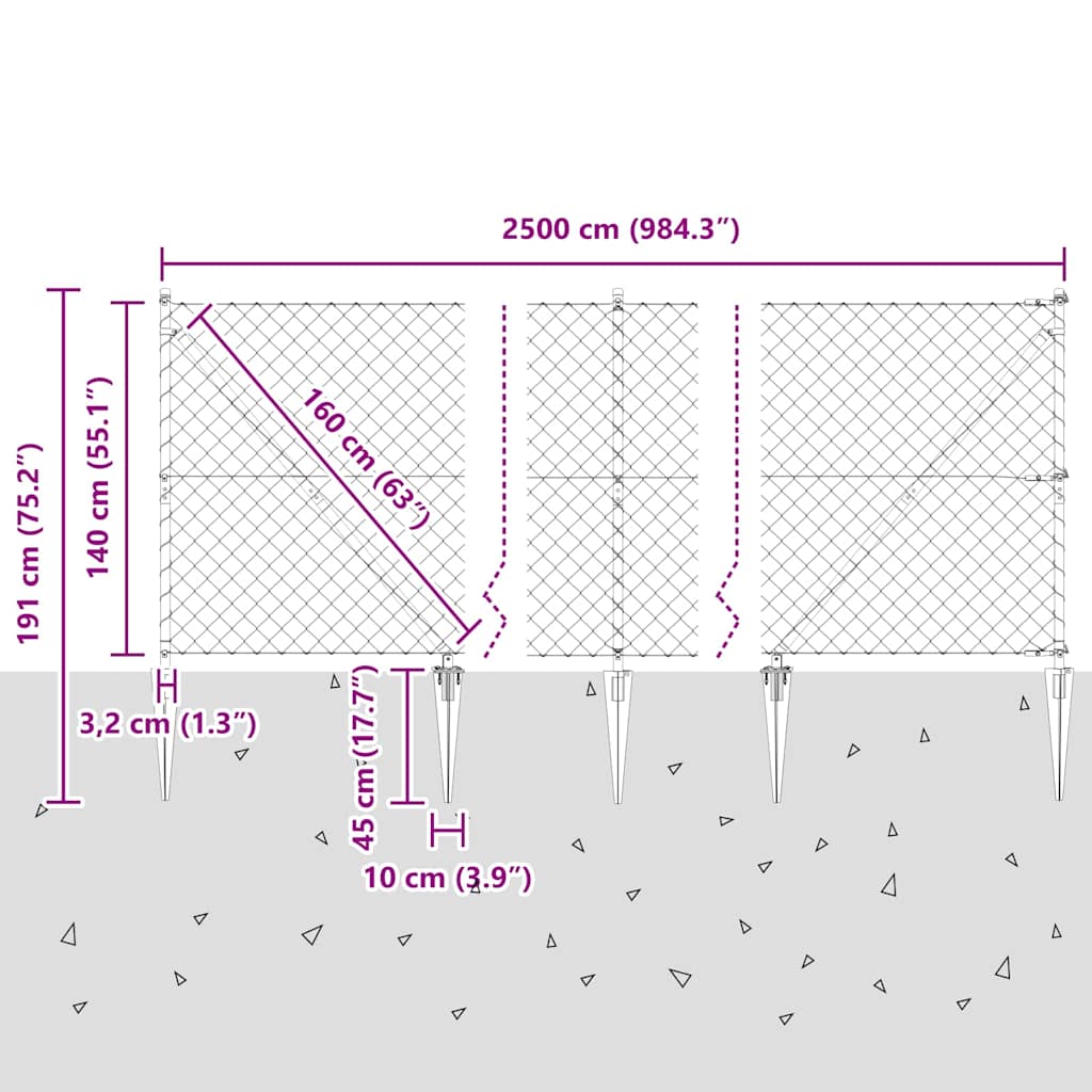 Stup za ogradu Siva 25 x 1,4 m (60 x 60 mm mreža) Čelik i PVC