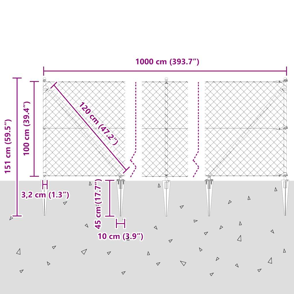 Stup za ogradu Srebrno 10 x 1 m (60 x 60 mm mreža) Čelik