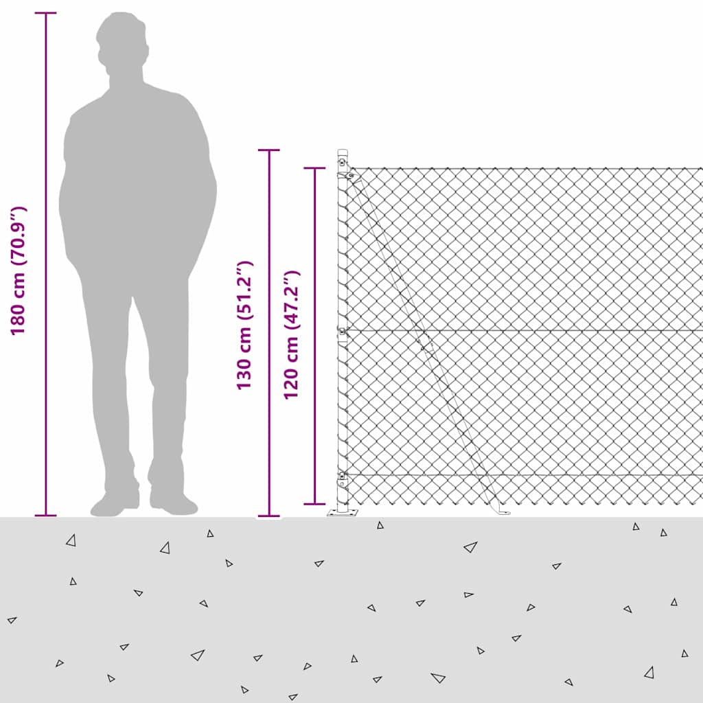 Ograde od lanca s betonskom podlogom 10 x 1,2 m Siva Mreža