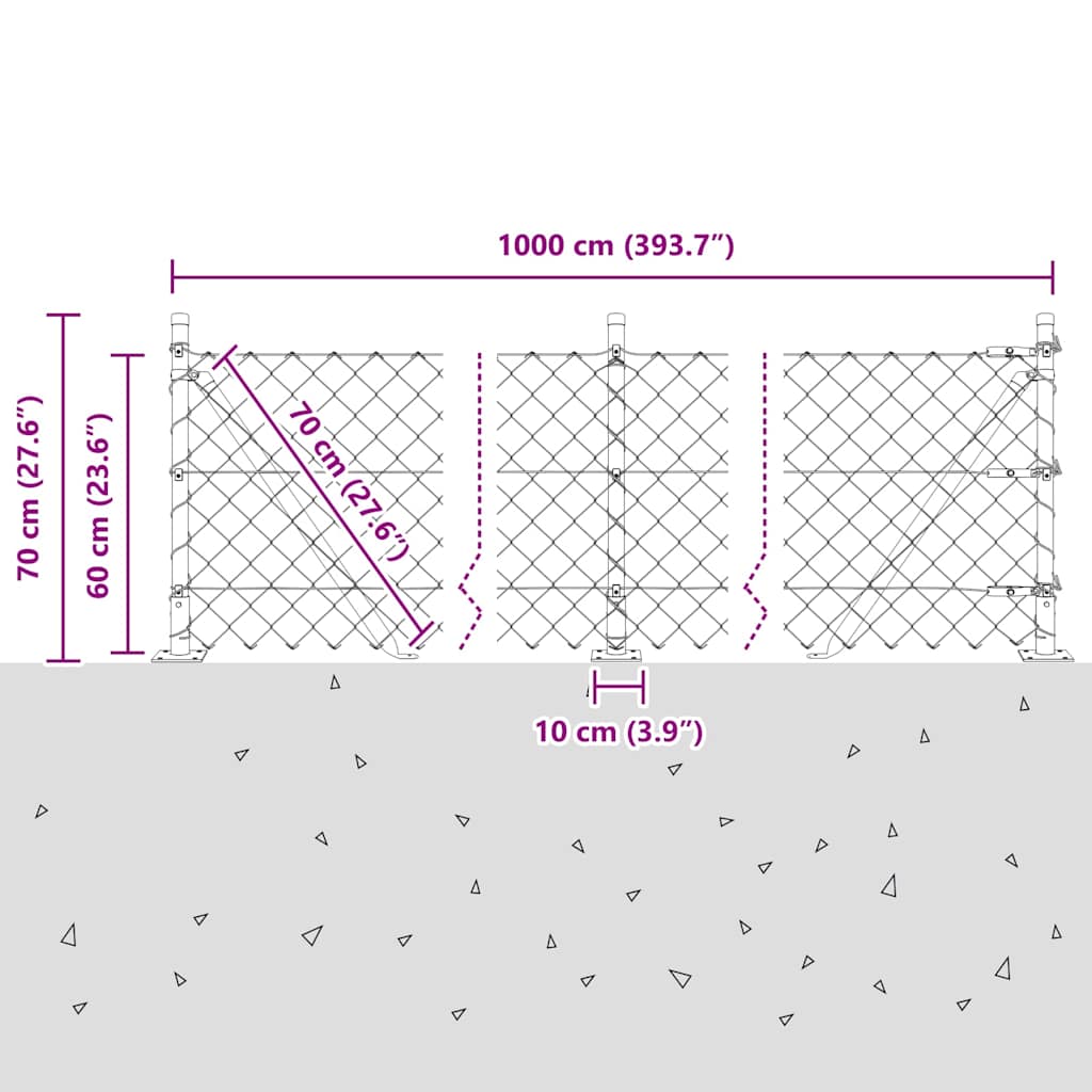 Stup za ogradu Siva 10 x 0,6 m (60 x 60 mm mreža) Čelik i PVC