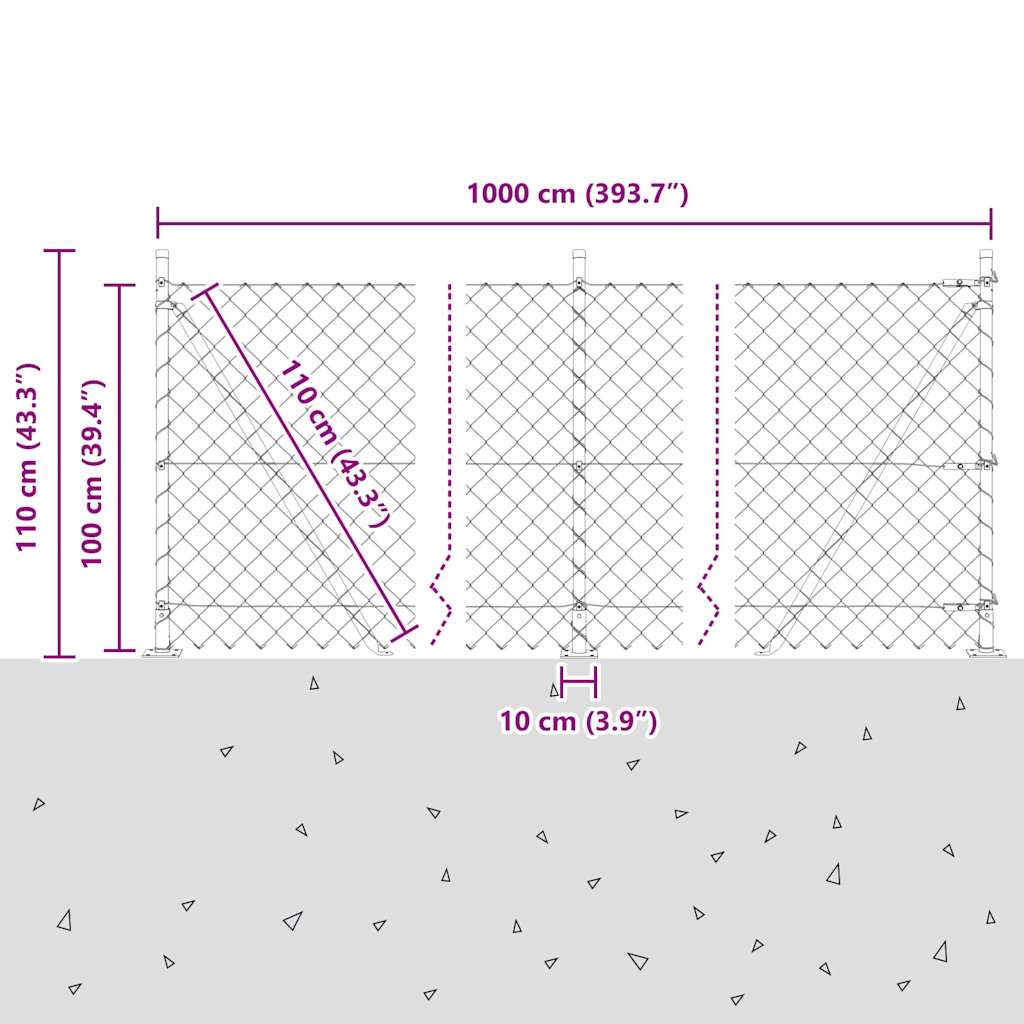 Stup za ogradu Siva 10 x 1 m (60 x 60 mm mreža) Čelik i PVC
