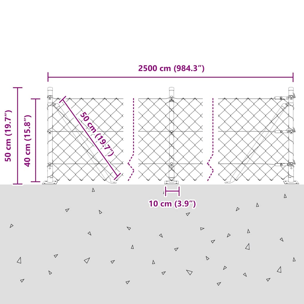 Stup za ogradu Siva 25 x 0,4 m (mreža 60 x 60 mm) Čelik i PVC
