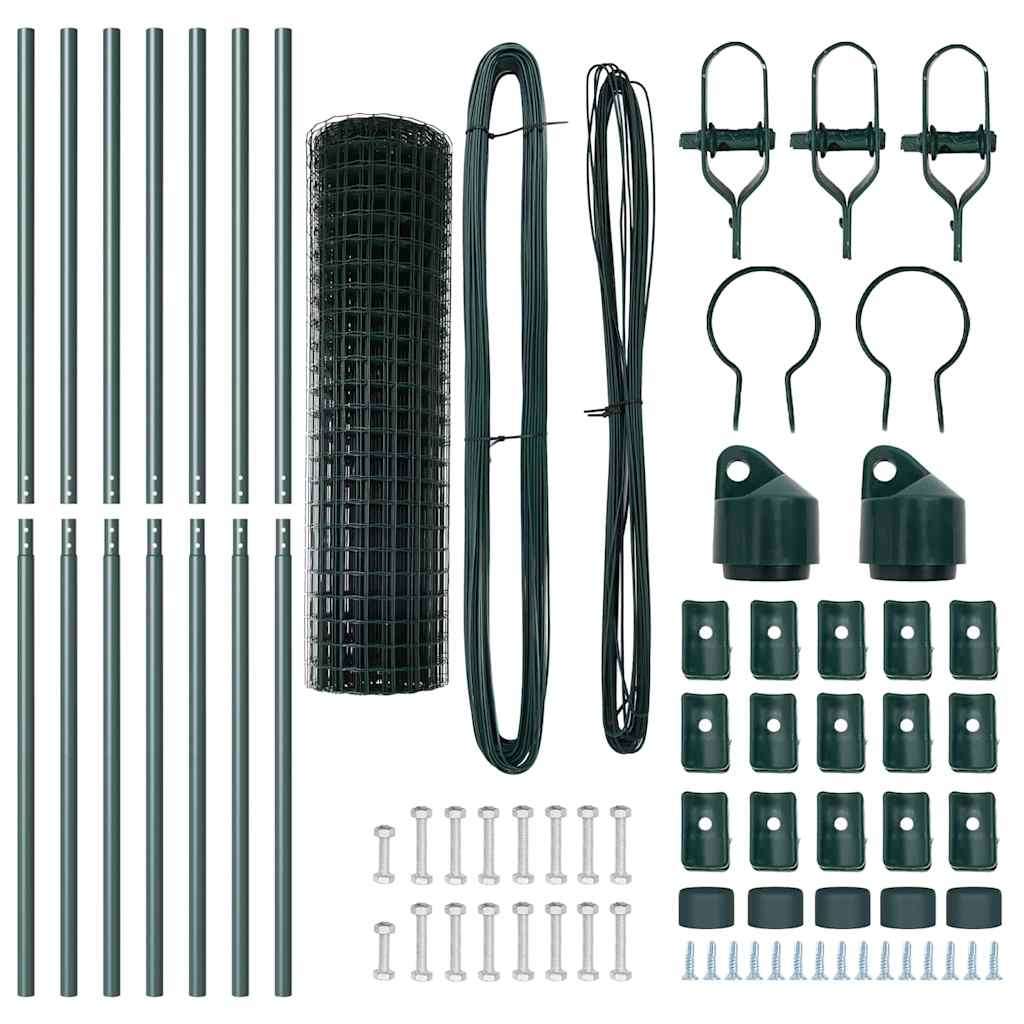 Ograda s postovima Zelena 1 x 10 m Čelik i PVC