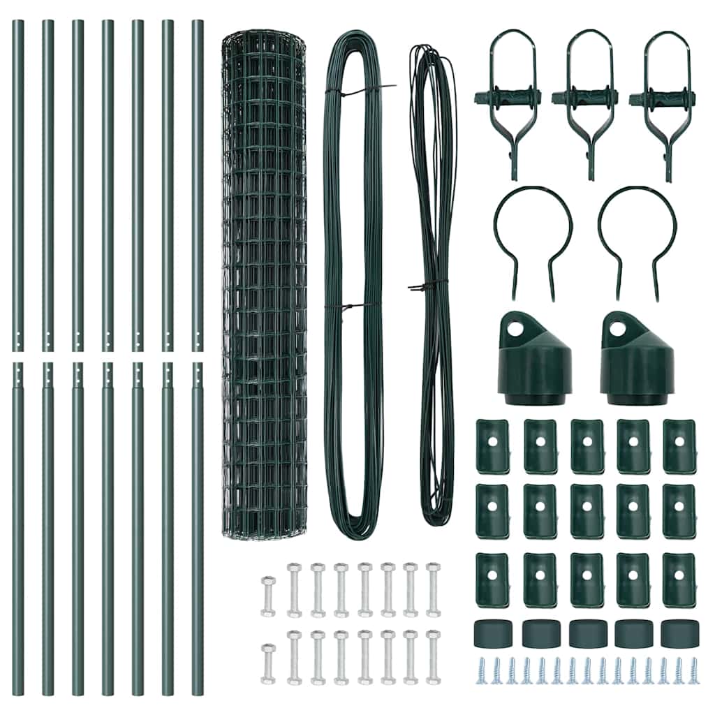 Ograda s postovima Zelena 1,5 x 10 m Čelik i PVC