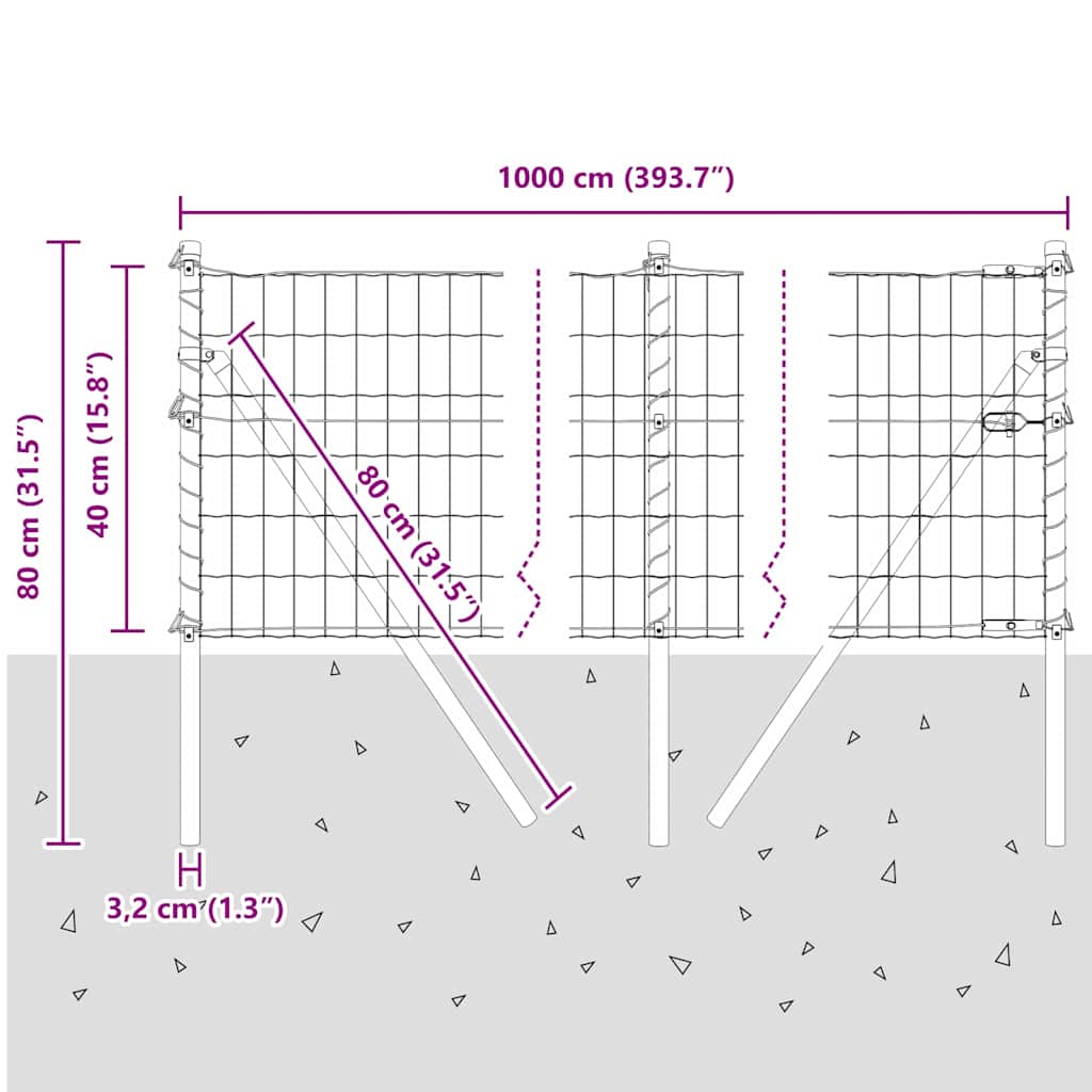 Ograda s postovima Zelena 0,4 x 10 m Čelik i PVC