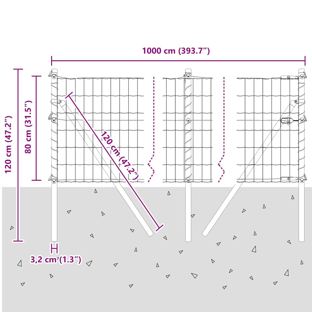 Ograda s postovima Zelena 0,8 x 10 m Čelik i PVC