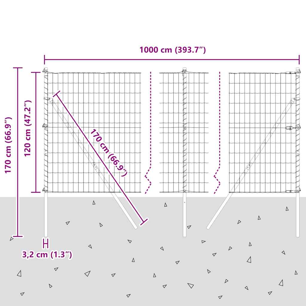 Ograda s postovima Zelena 1,2 x 10 m Čelik i PVC