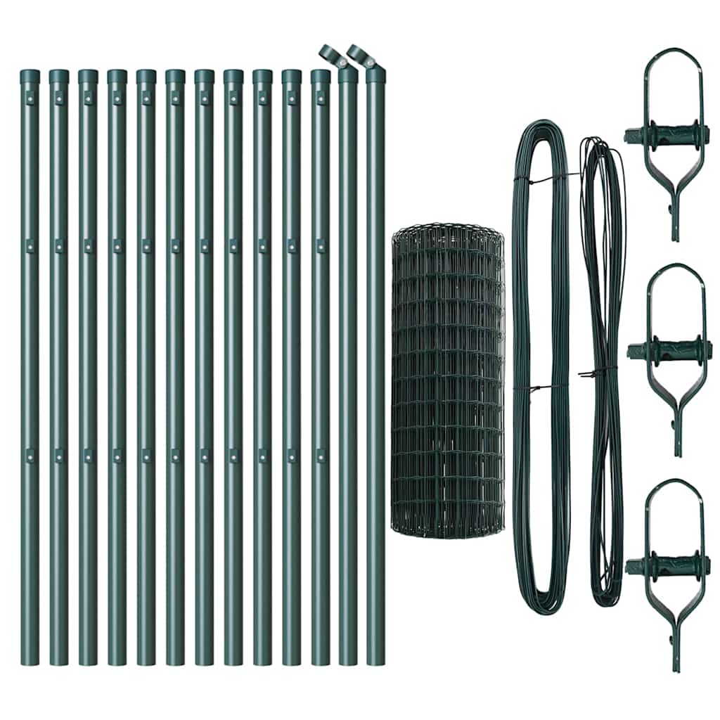 Ograda s postovima Zelena 0,6 x 25 m Čelik i PVC