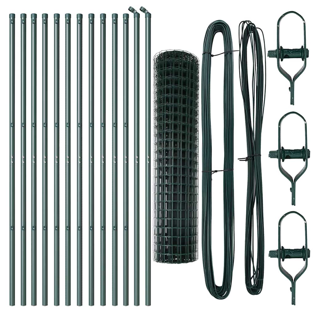 Ograda s postovima Zelena 1 x 25 m Čelik i PVC