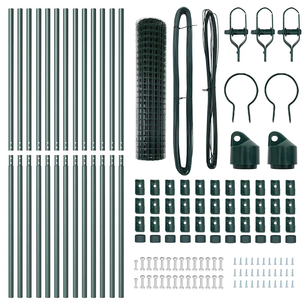 Ograda s postovima Zelena 1 x 25 m Čelik i PVC