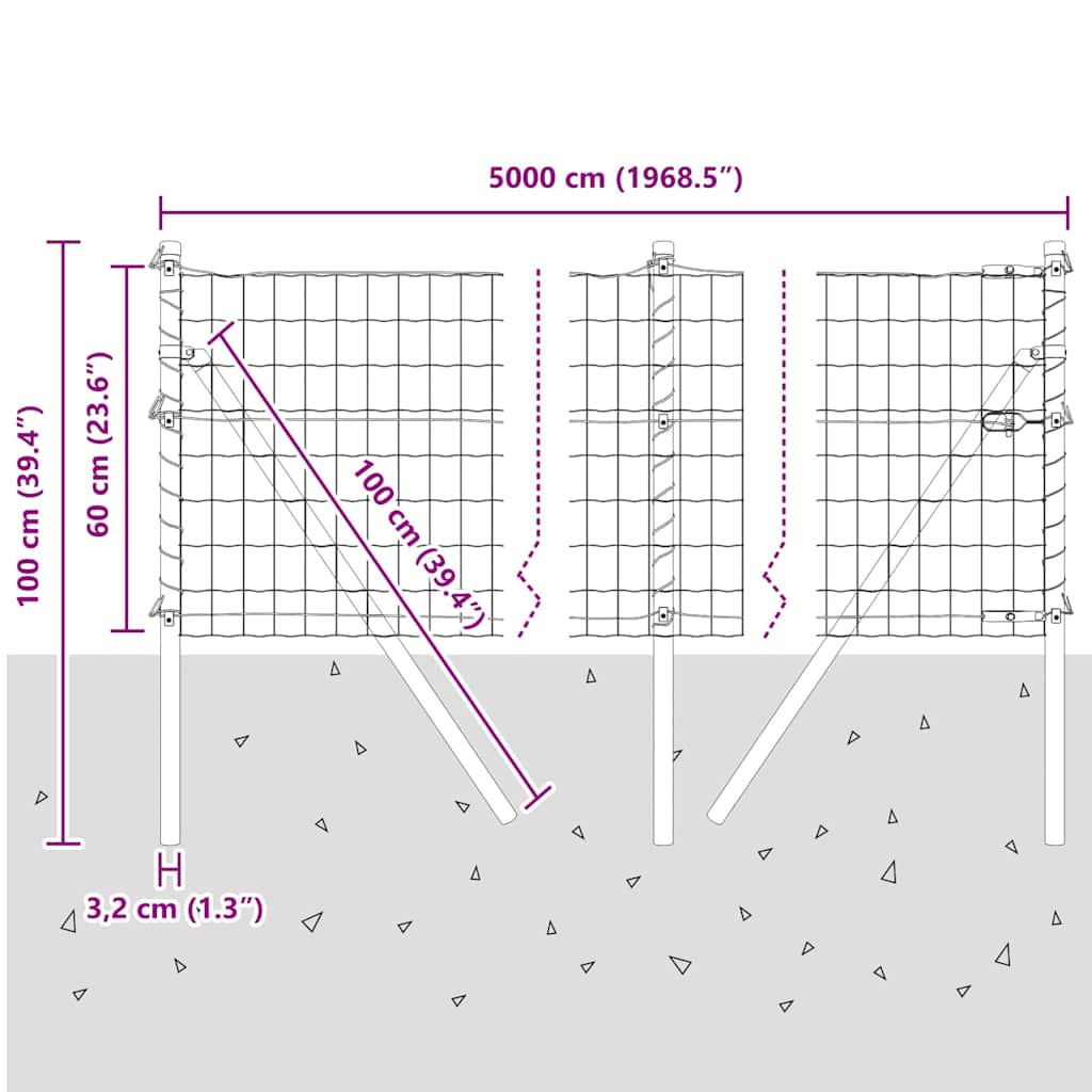 Ograda s postovima Zelena 0,6 x 50 m Čelik i PVC