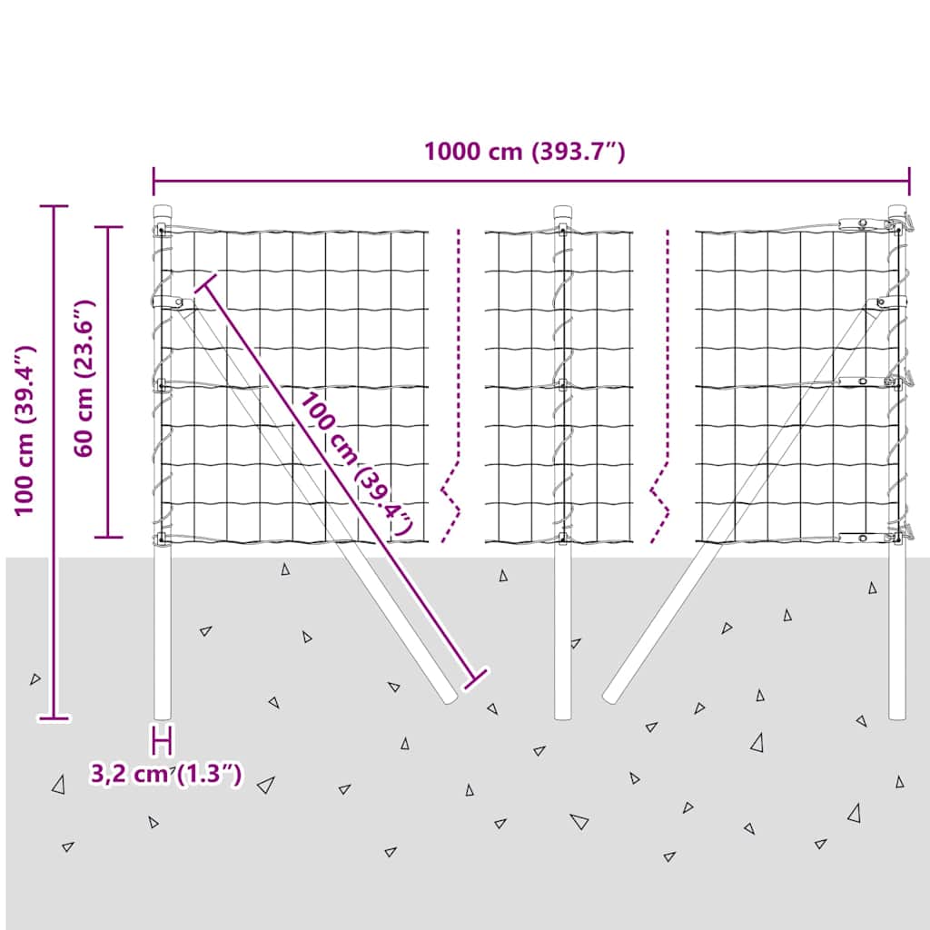 Ograda s postovima Zelena 0,6 x 10 m Čelik i PVC