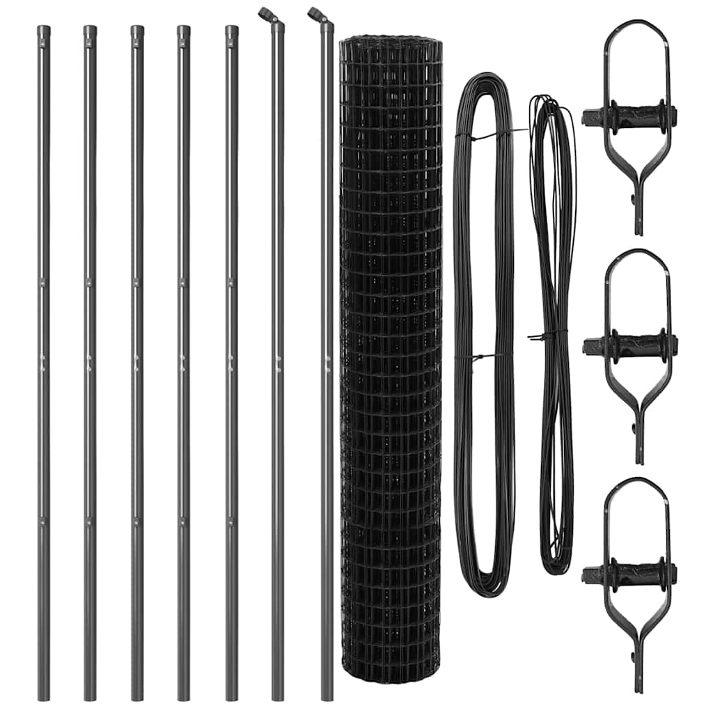 Ograda s postovima Siva 1,5 x 10 m Čelik i PVC