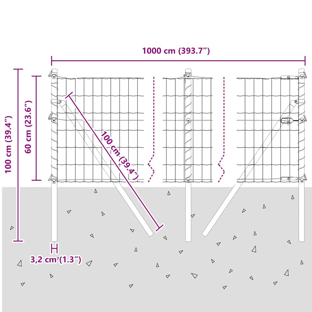 Ograda s postovima Siva 0,6 x 10 m Čelik i PVC