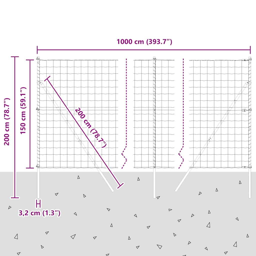 Ograda s postovima Siva 1,5 x 10 m Čelik