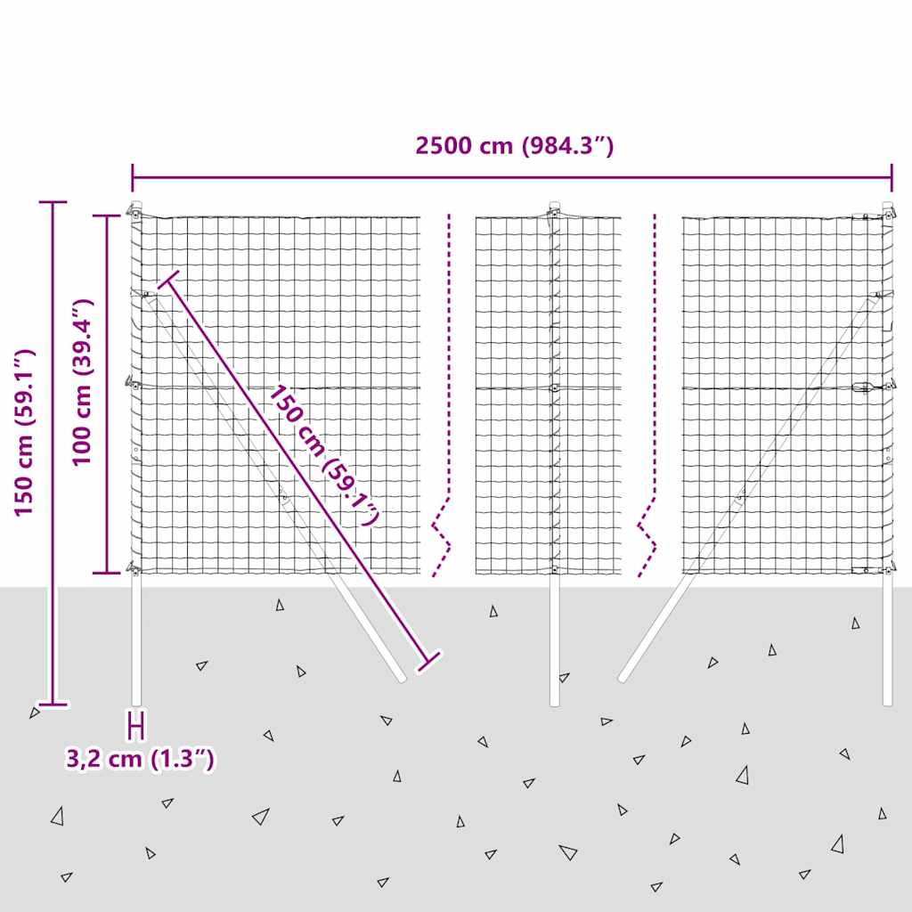 Ograda s postovima Siva 1 x 25 m Čelik i PVC