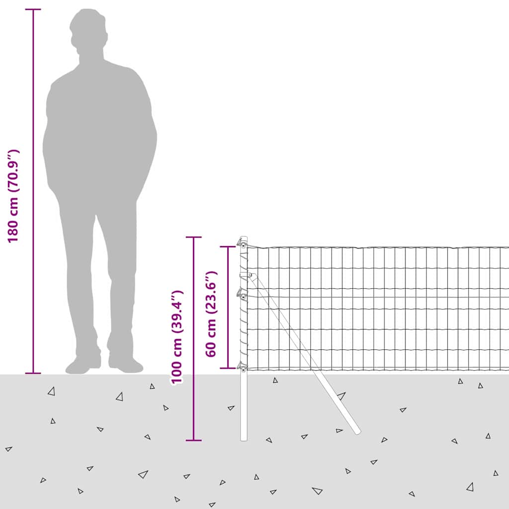 Ograda s postovima Siva 0,6 x 25 m Čelik i PVC