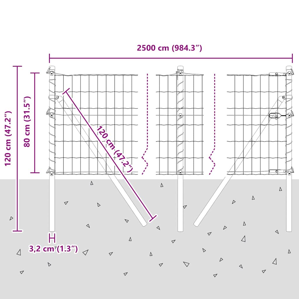 Ograda s postovima Siva 0,8 x 25 m Čelik i PVC