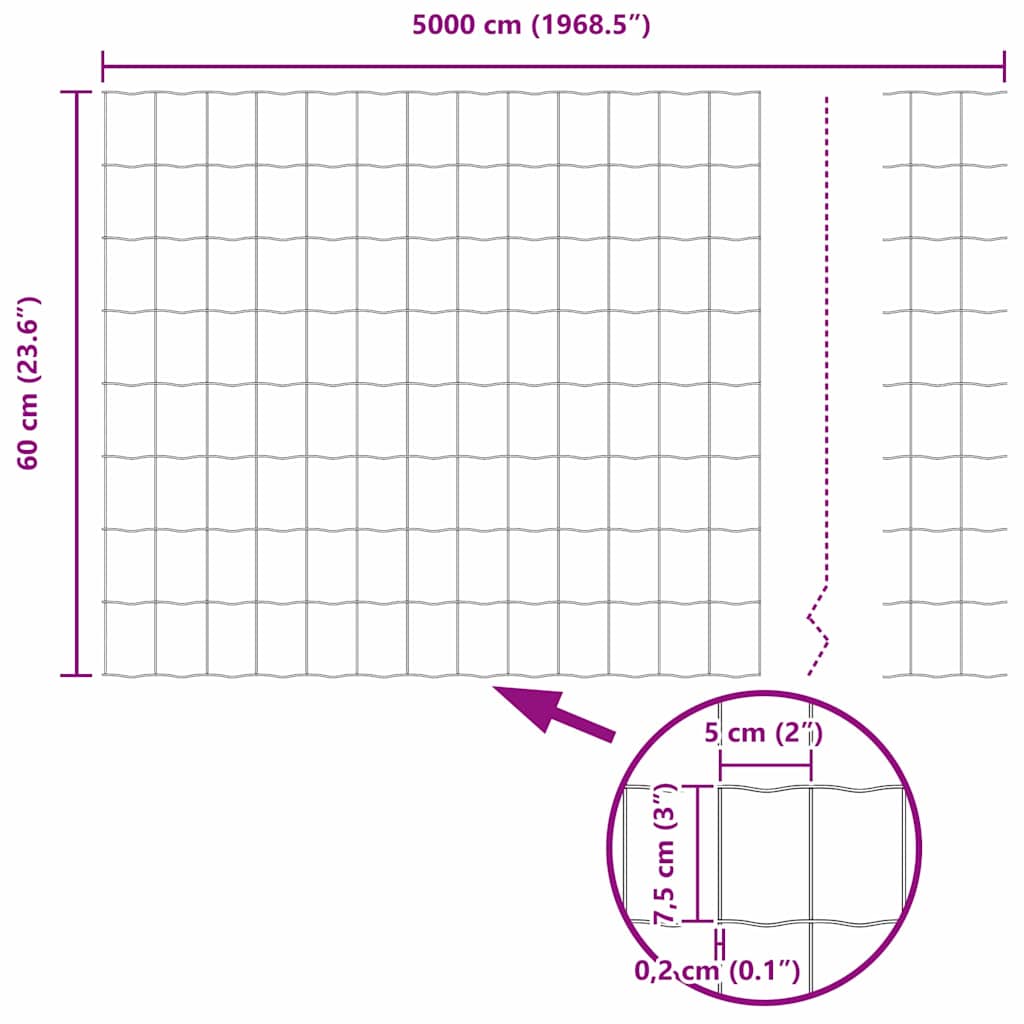 Ograda s postovima Siva 0,6 x 50 m Čelik i PVC