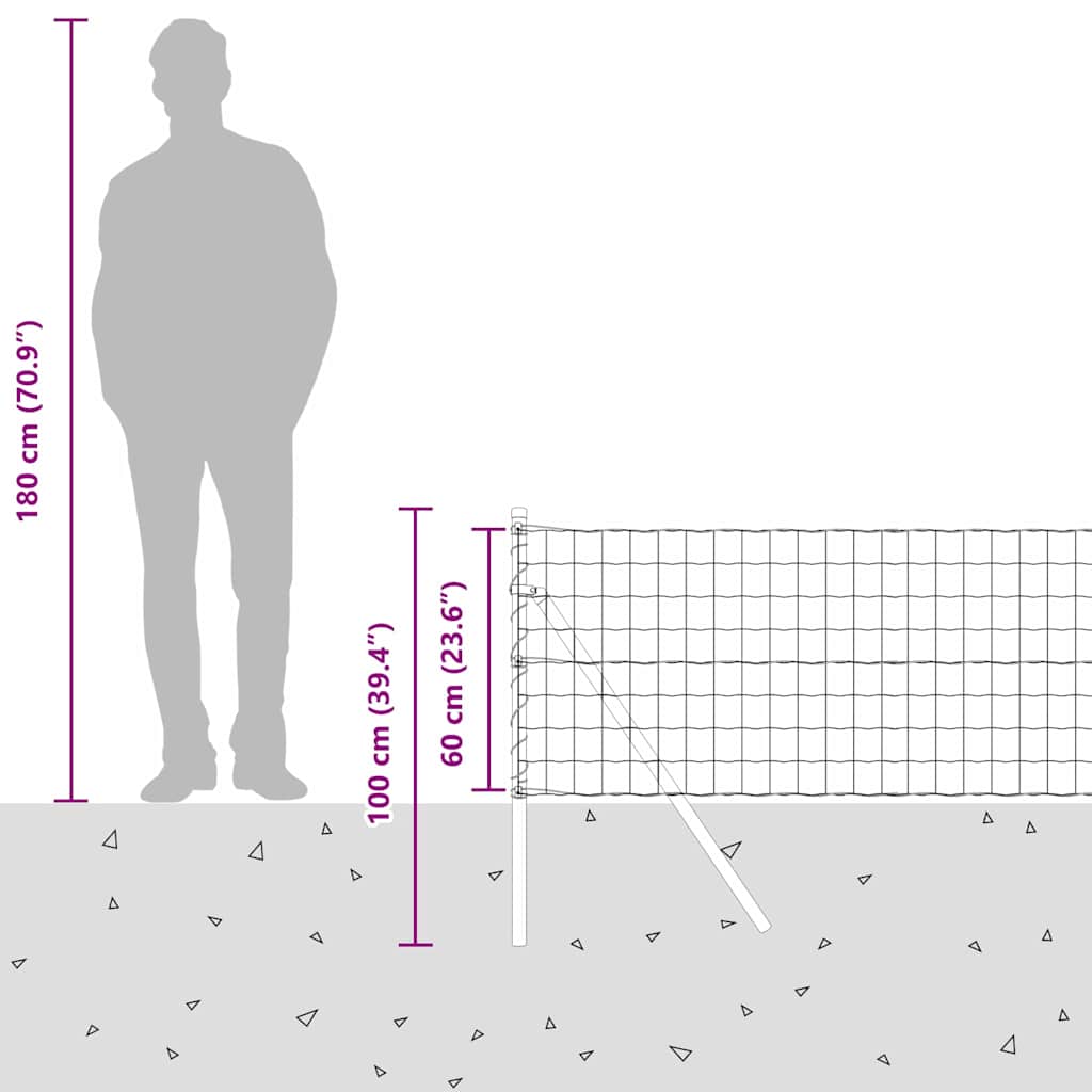 Ograda s postovima Siva 0,6 x 25 m Čelik i PVC