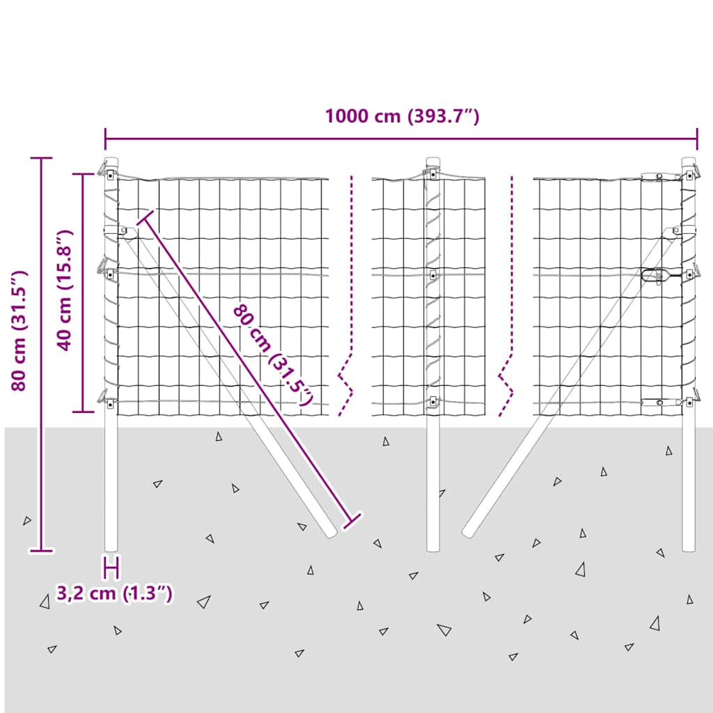 Ograda s postovima Srebrno 0,4 x 10 m Čelik i PVC