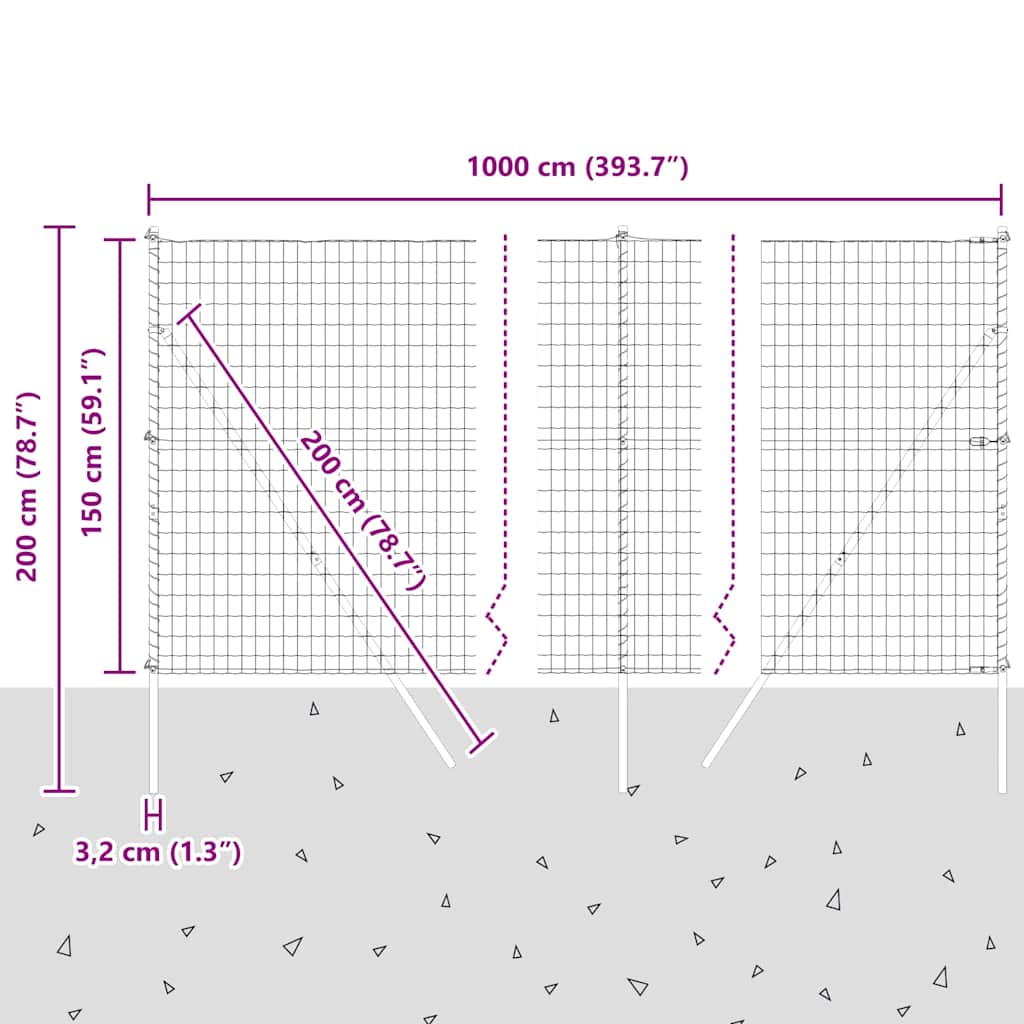 Ograda s postovima Srebrno 1,5 x 10 m Čelik i PVC
