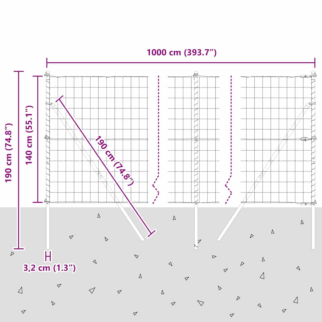 Ograda s postovima Srebrno 1,4 x 10 m Čelik i PVC