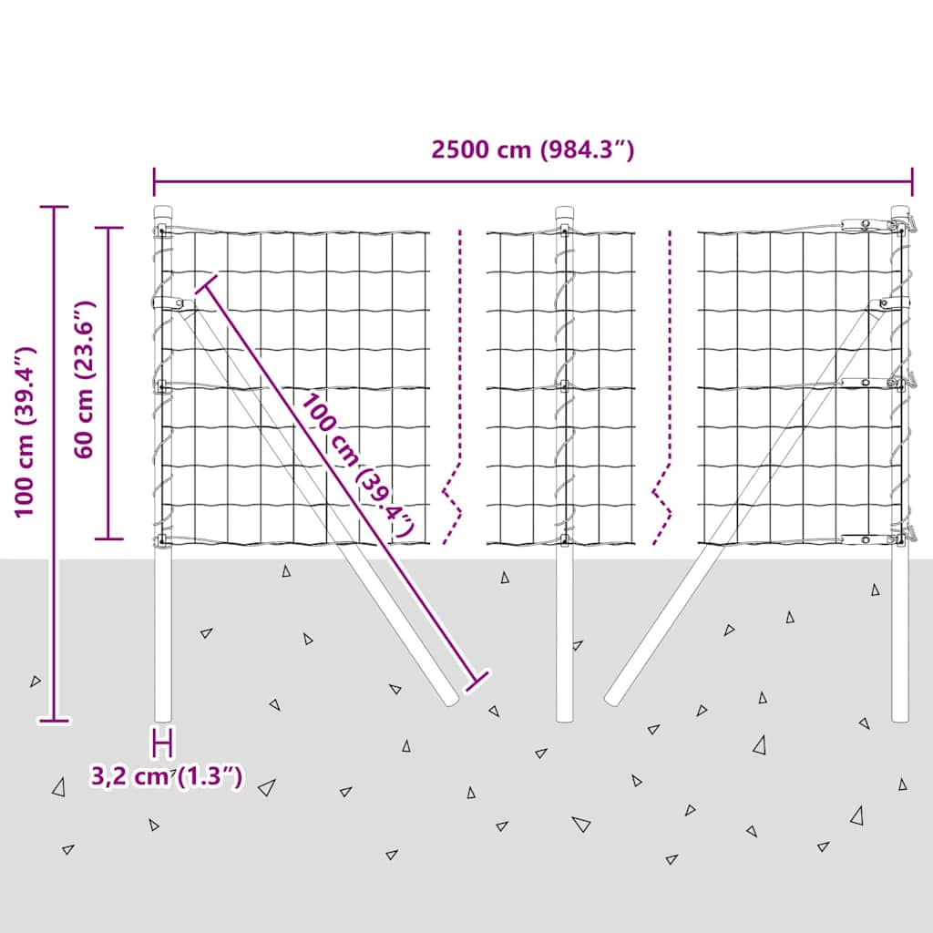 Ograda s postovima Srebrno 0,6 x 25 m Čelik i PVC