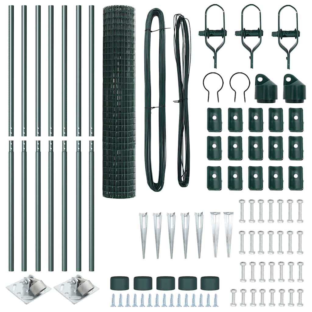 Ograda s postovima Zelena 1,5 x 10 m Čelik i PVC