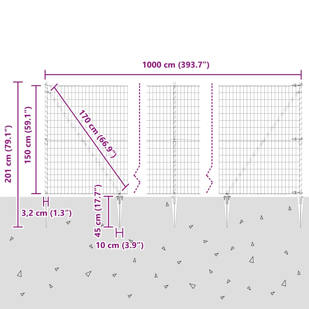 Ograda s postovima Zelena 1,5 x 10 m Čelik i PVC