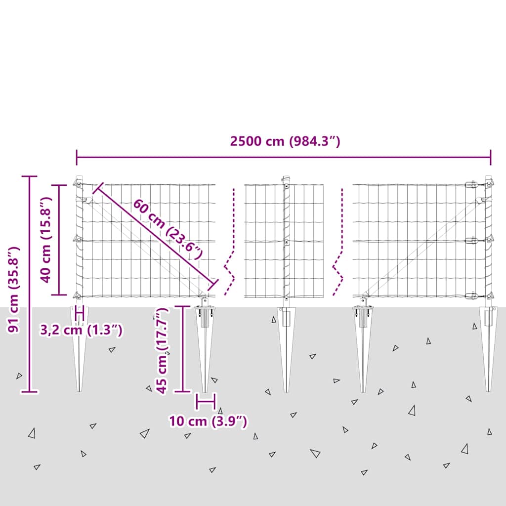 Ograda s postovima Zelena 0,4 x 25 m Čelik i PVC