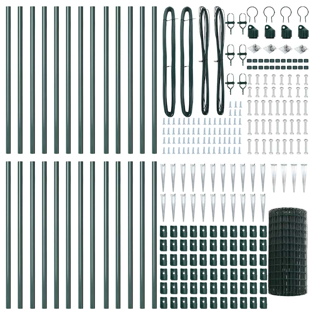 Ograda s postovima Zelena 0,4 x 50 m Čelik i PVC