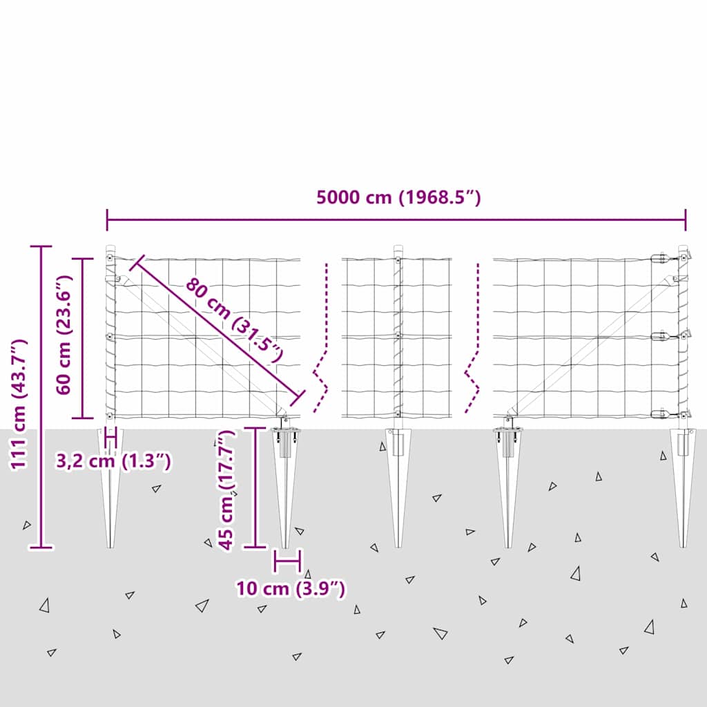 Ograda s postovima Zelena 0,6 x 50 m Čelik i PVC