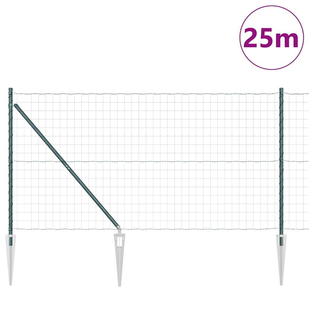 Ograda s postovima Zelena 1 x 25 m Čelik