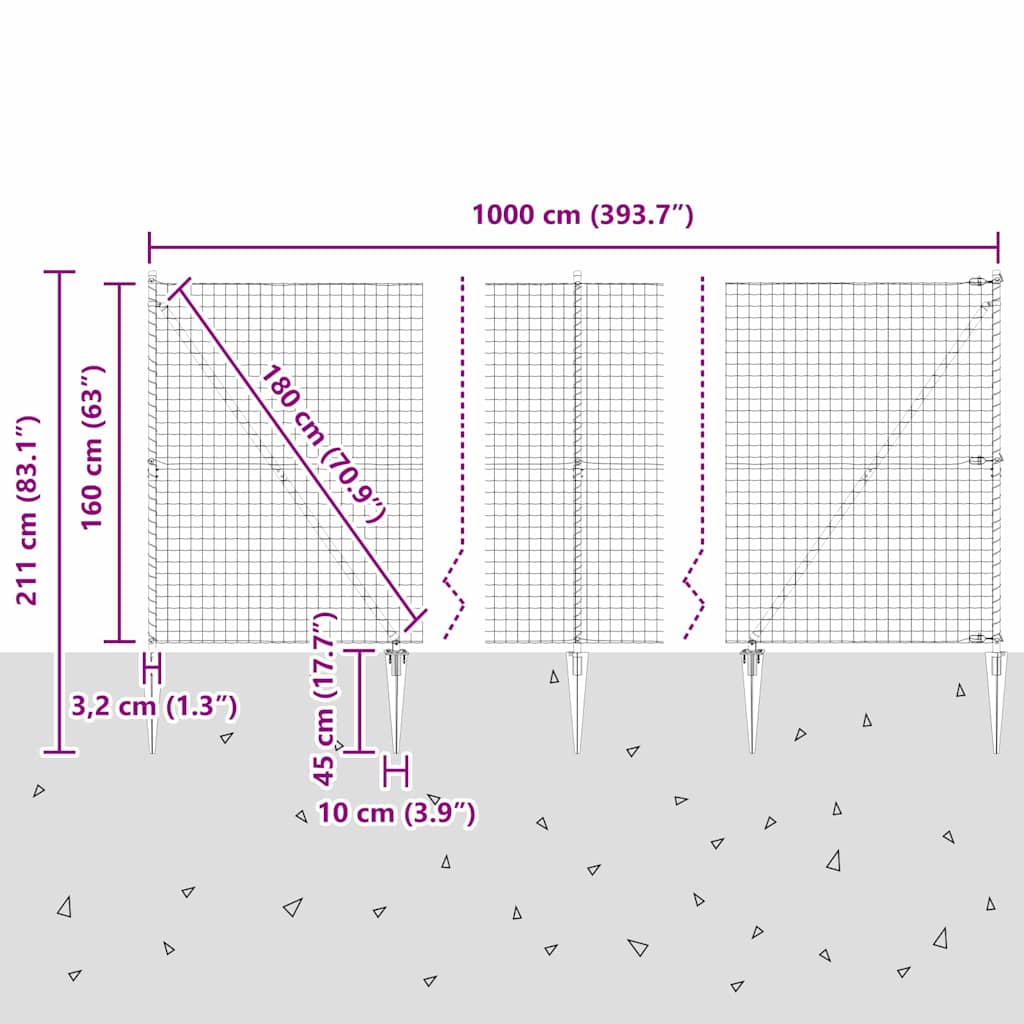 Ograda s postovima Siva 1,6 x 10 m Čelik i PVC