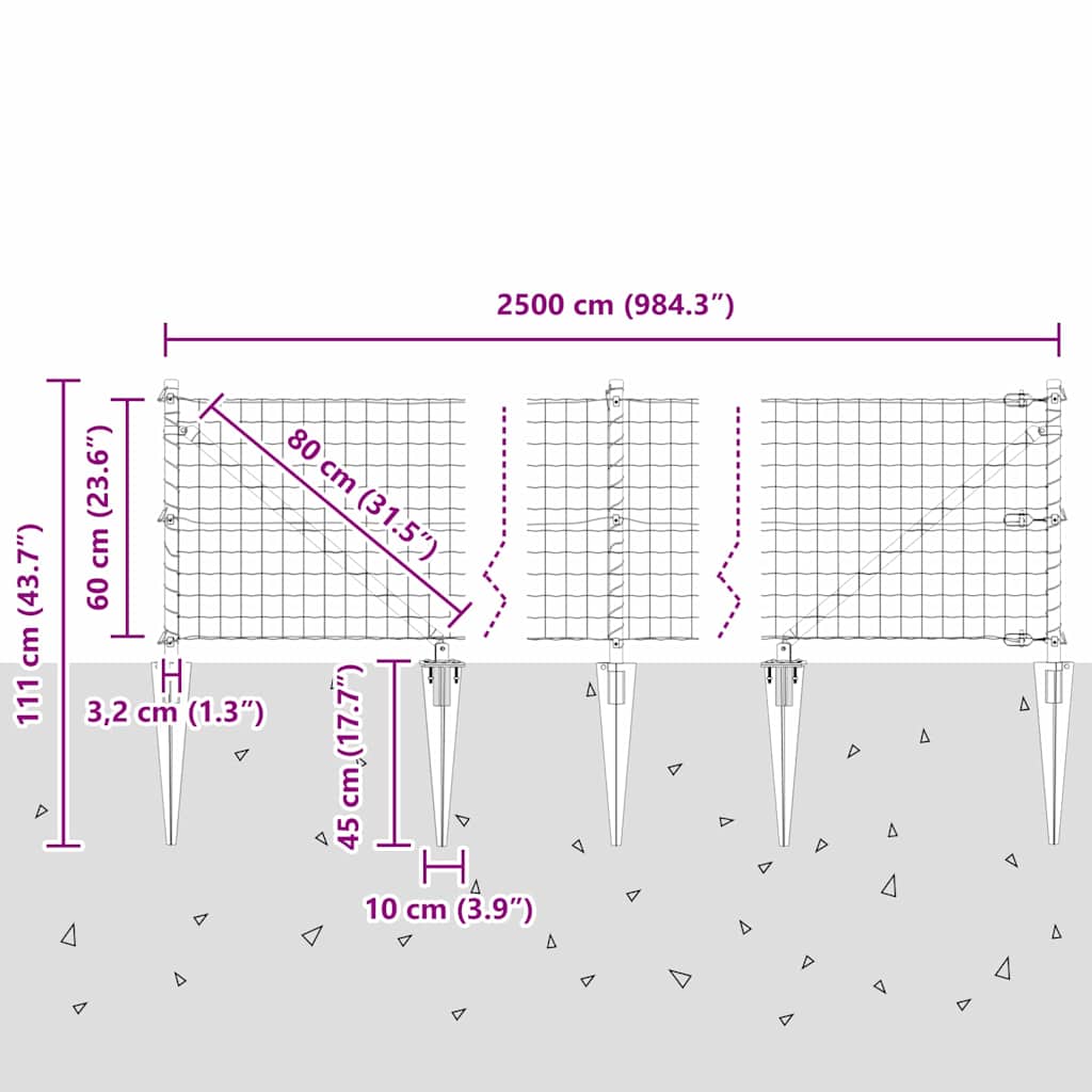 Ograda s postovima Siva 0,6 x 25 m Čelik i PVC