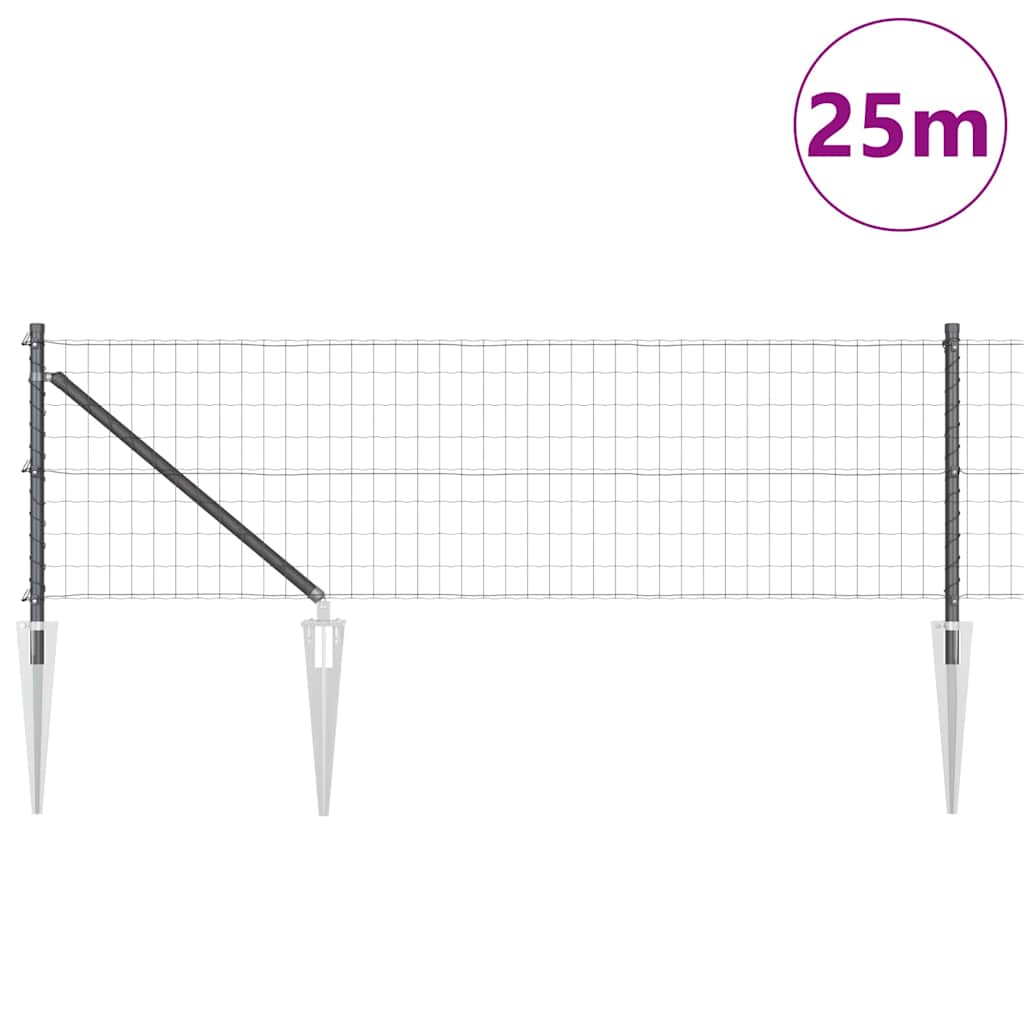 Ograda s postovima Siva 0,4 x 25 m Čelik i PVC