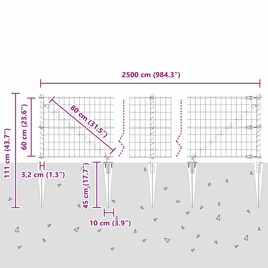 Ograda s postovima Siva 0,6 x 25 m Čelik i PVC