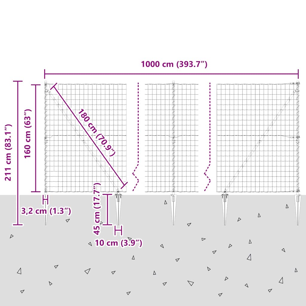 Ograda s postovima Siva 1,6 x 10 m Čelik i PVC