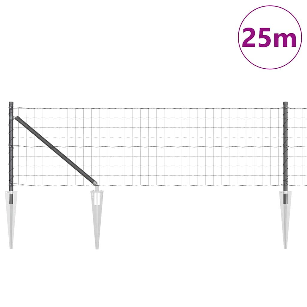 Ograda s postovima Siva 0,8 x 25 m Čelik