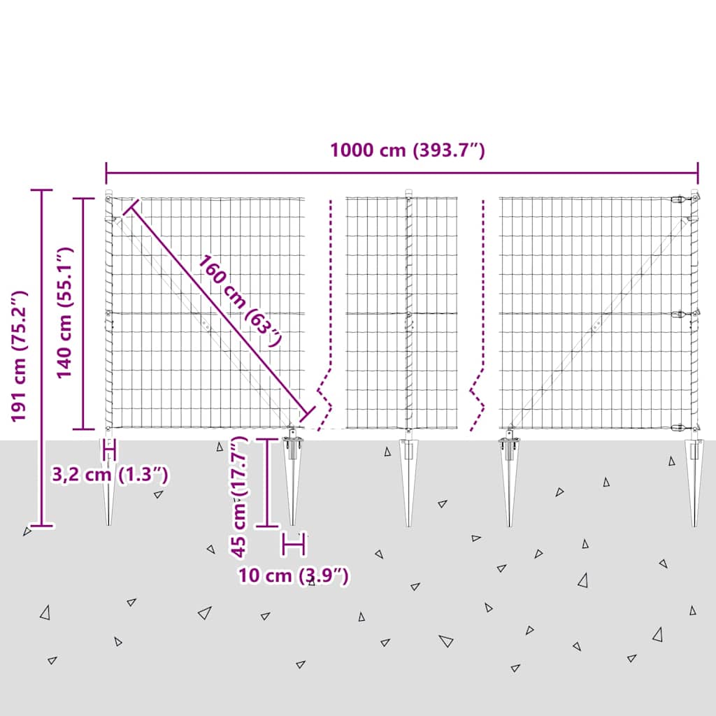 Ograda s postovima Srebrno 1,4 x 10 m Čelik