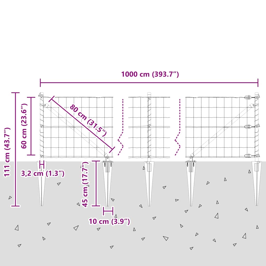 Ograda s postovima Srebrno 0,6 x 10 m Čelik