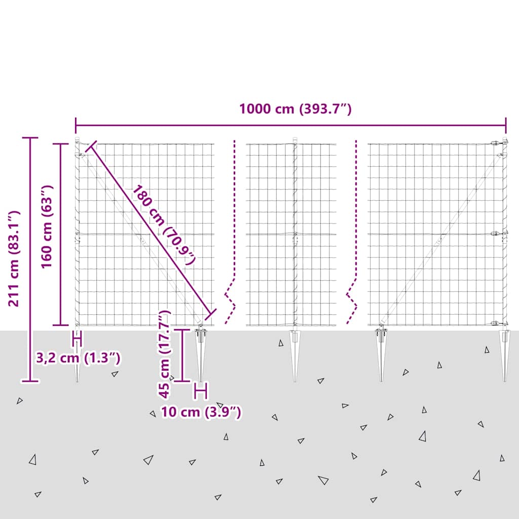 Ograda s postovima Srebrno 1,6 x 10 m Čelik