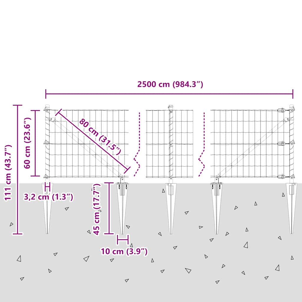 Ograda s postovima Srebrno 0,6 x 25 m Čelik