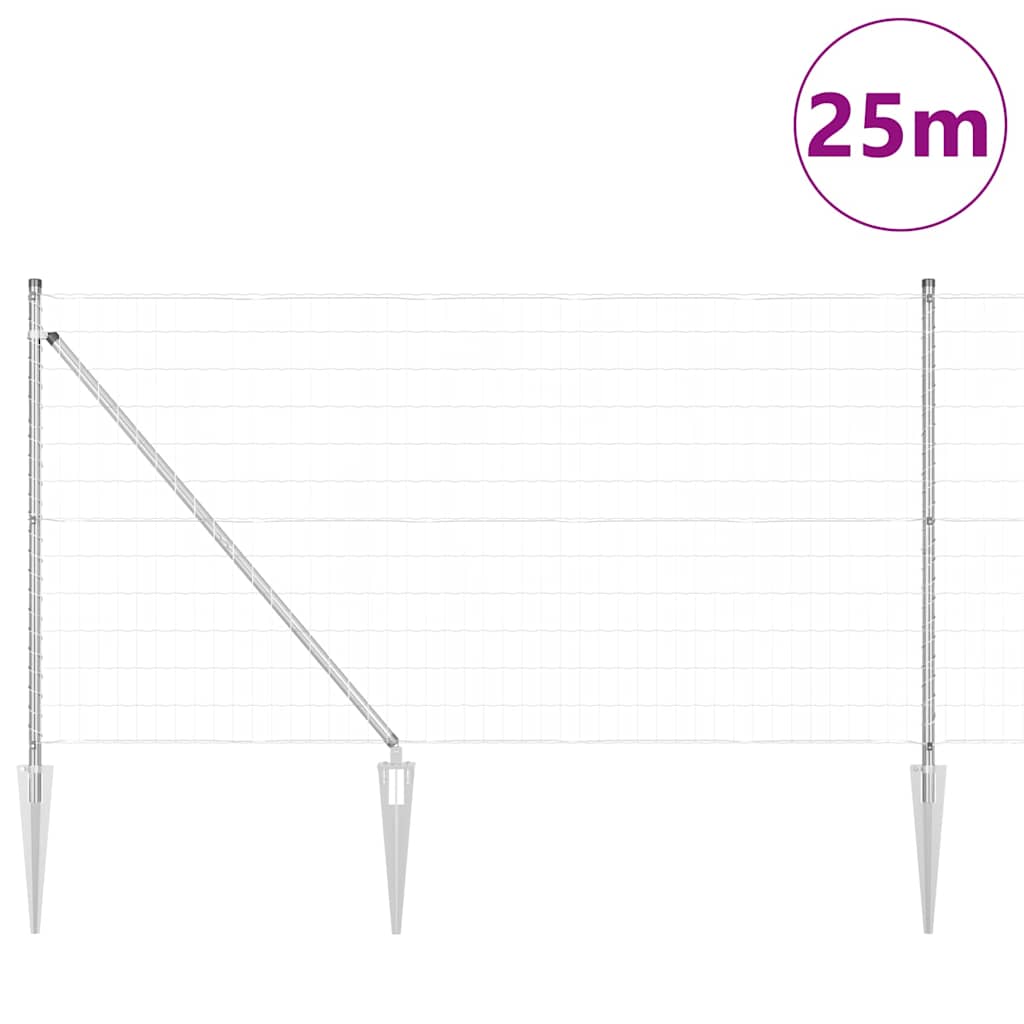 Ograda s postovima Srebrno 1 x 25 m Čelik