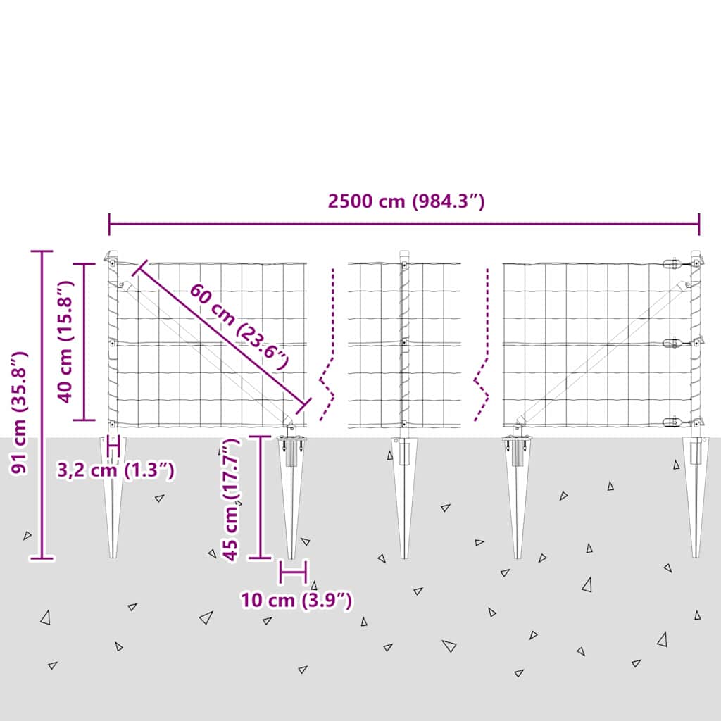 Ograda s postovima Srebrno 0,4 x 25 m Čelik