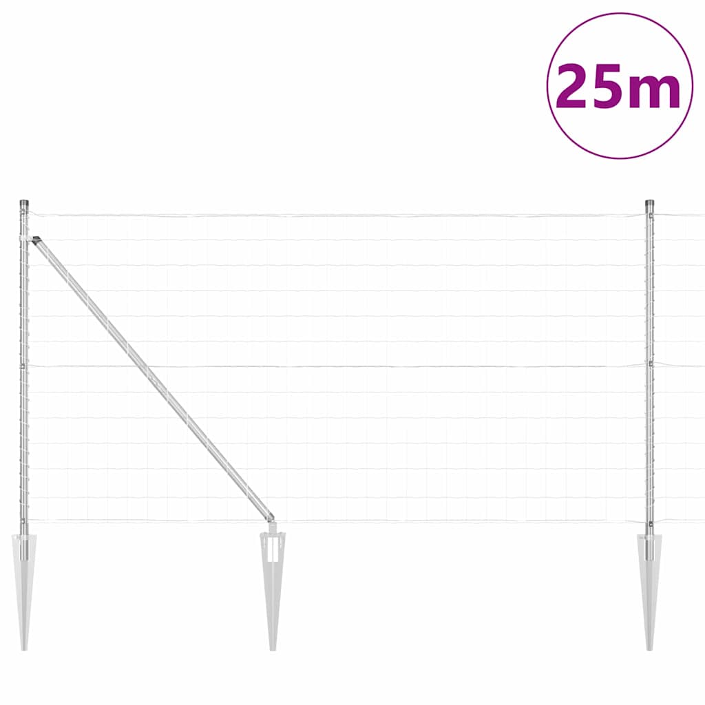Ograda s postovima Srebrno 1 x 25 m Čelik