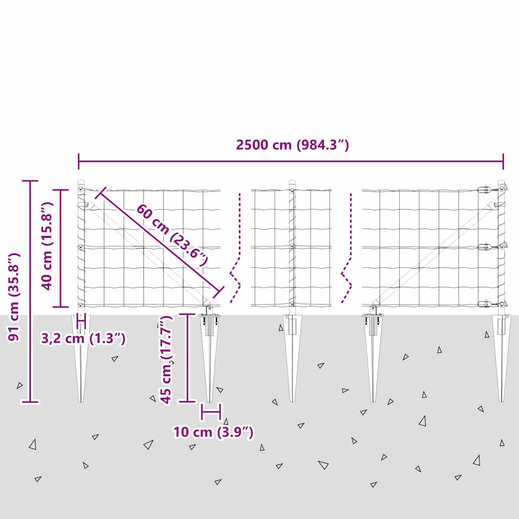 Ograda s postovima Srebrno 0,4 x 25 m Čelik