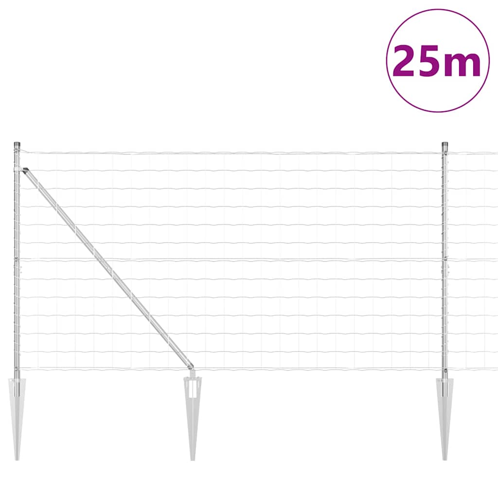 Ograda s postovima Srebrno 1,2 x 25 m Čelik
