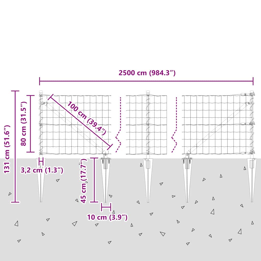 Ograda s postovima Srebrno 0,8 x 25 m Čelik